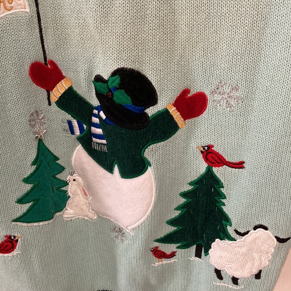 Vintage The Quacker Factory Christmas Sweater Cardigan Snowman Sz:L - Picture 8 of 9